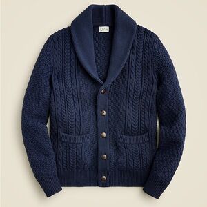 J Crew men’s Heritage cable knit cotton shawl collar cardigan S blue